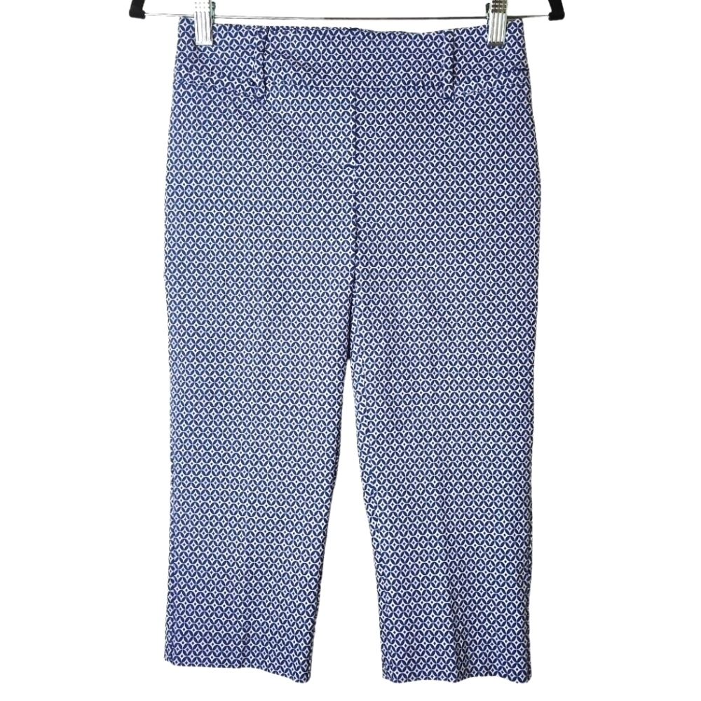 Reitmans  White & Blue Print Capris Size 0 Petite